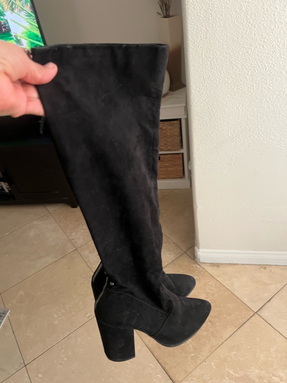 Over-the-Knee Black Block Heel Boots - Women's